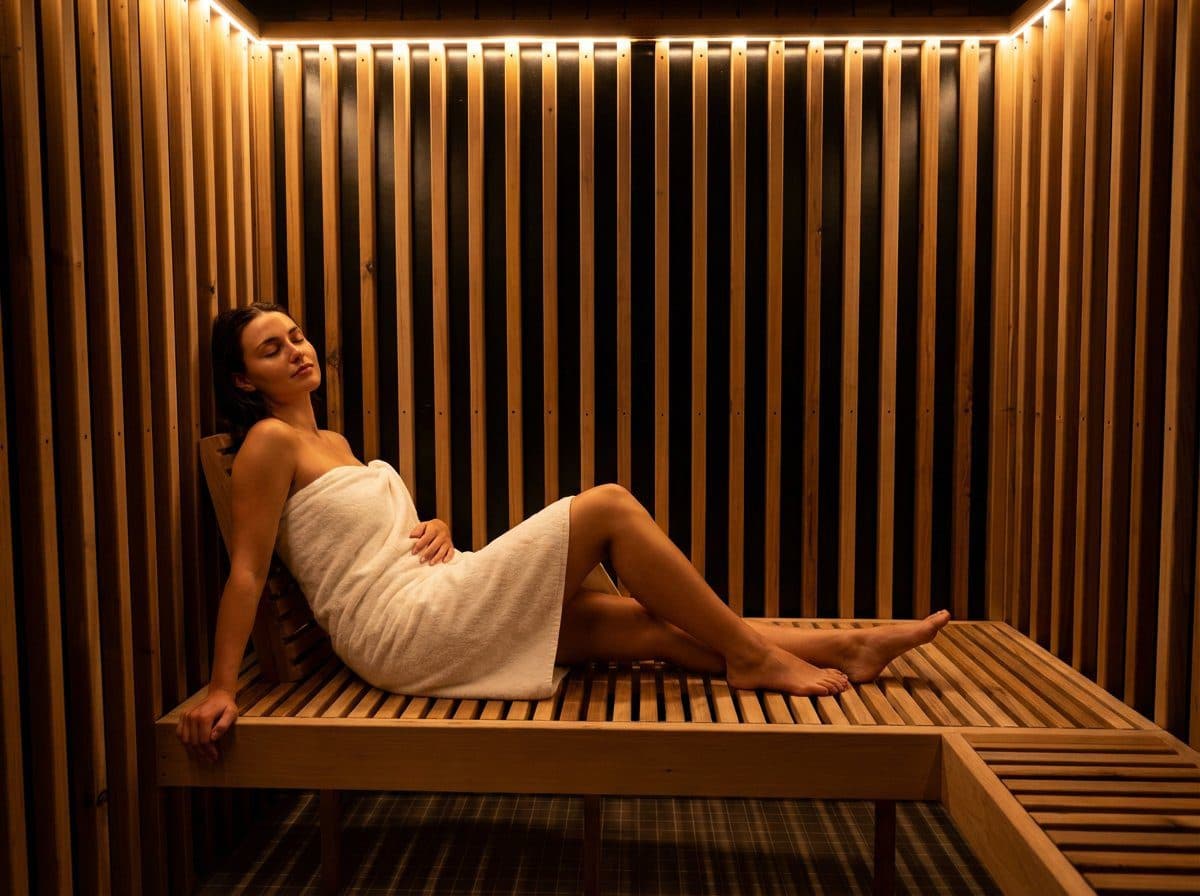 Person relaxing inside an Atlas™ sauna