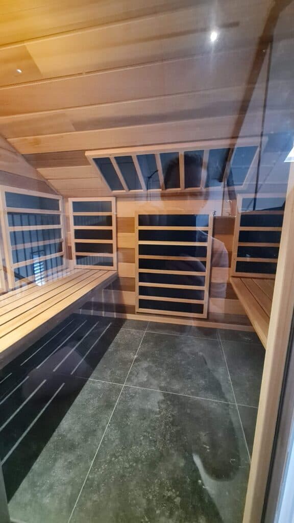 Custom sauna components being protected for shipping