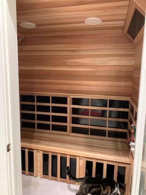 Custom infrared sauna installed in a home bathroom