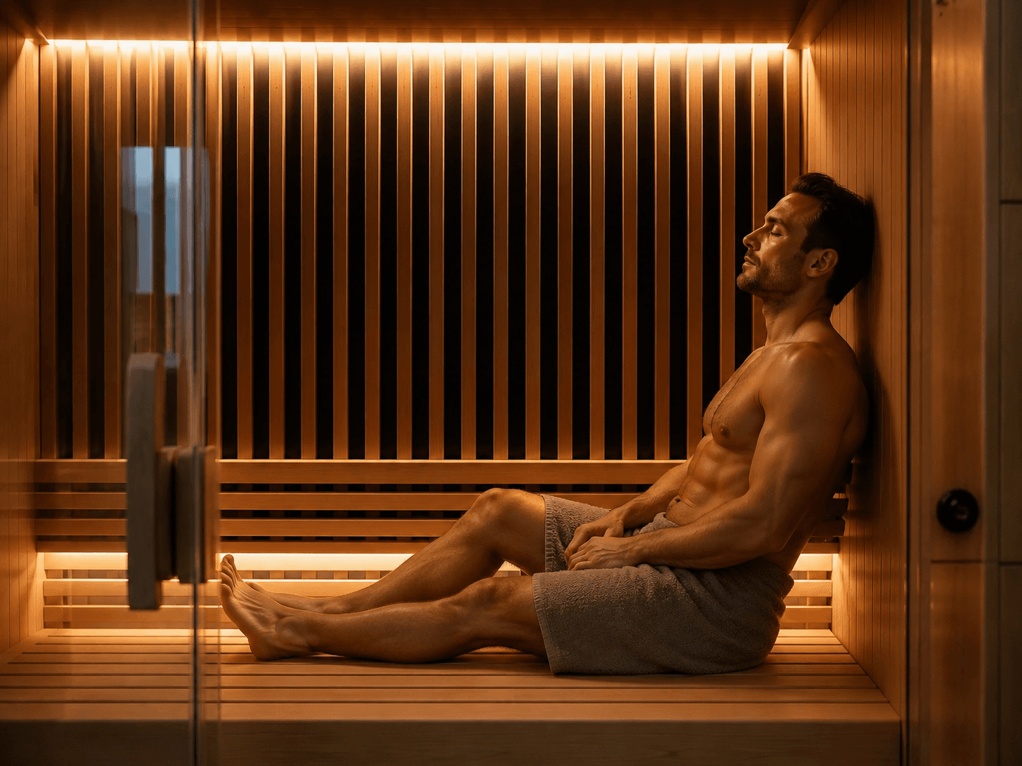man relaxing in sauna