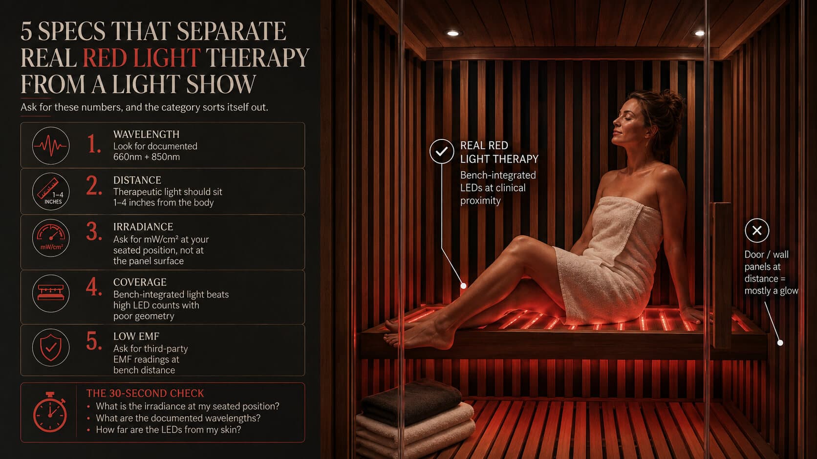 How to Evaluate Any Red Light Sauna: The 5 Specs That Matter