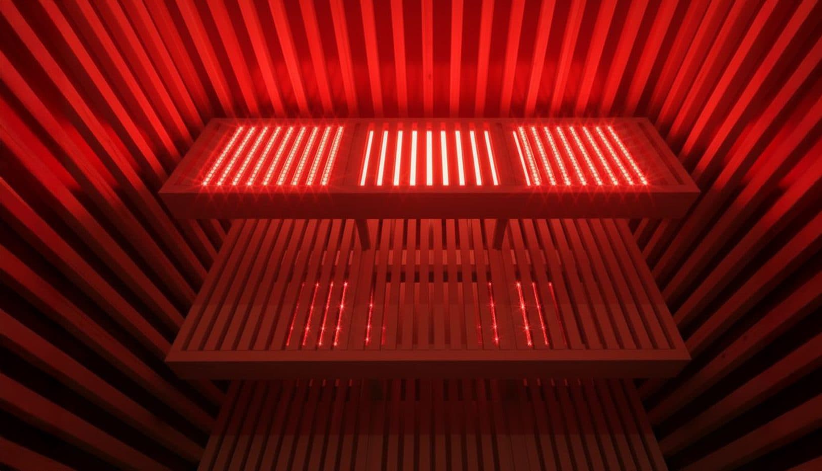 Red light infrared sauna bench with integrated LEDs