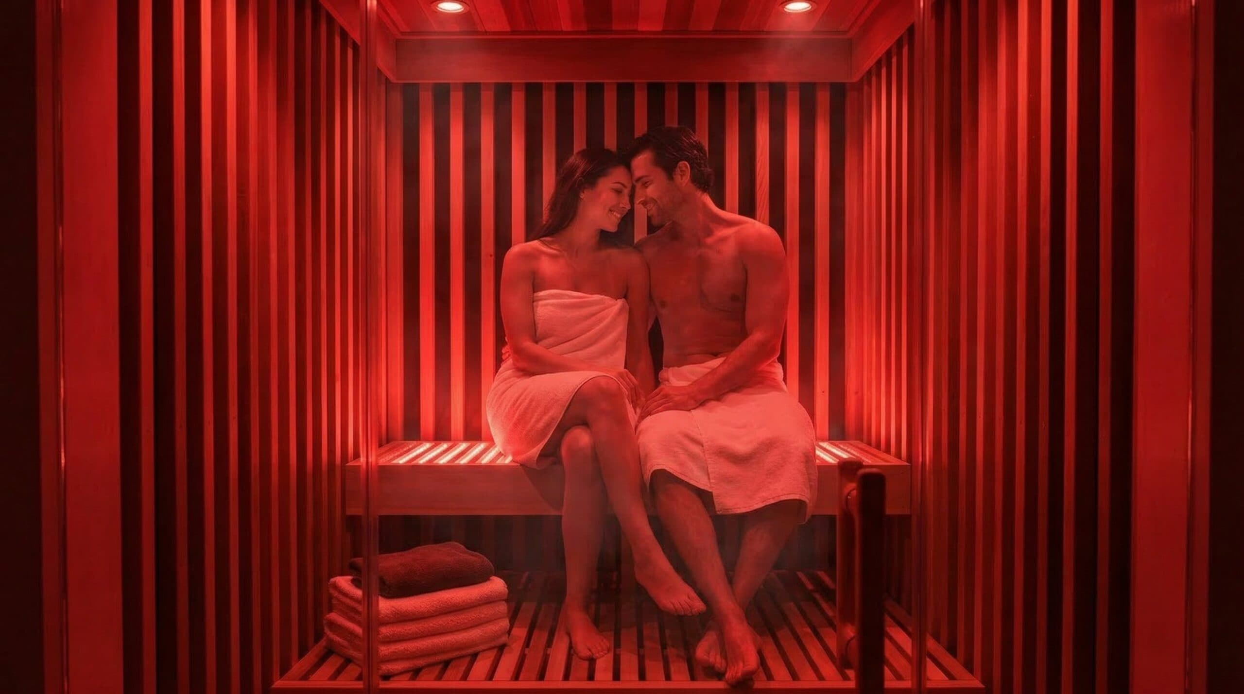 Clean Western Red Cedar infrared sauna interior showing well-maintained bench surfaces