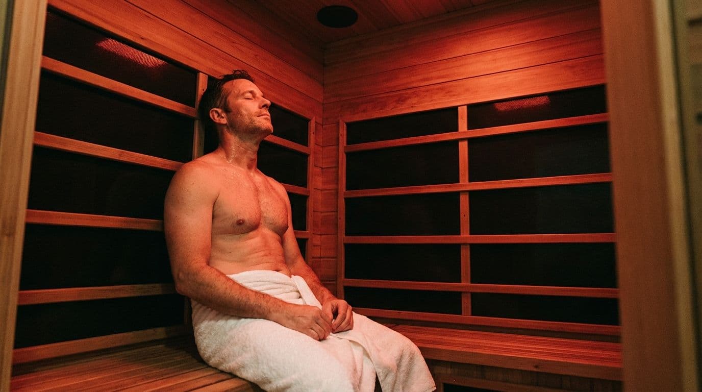 man relaxing in sauna