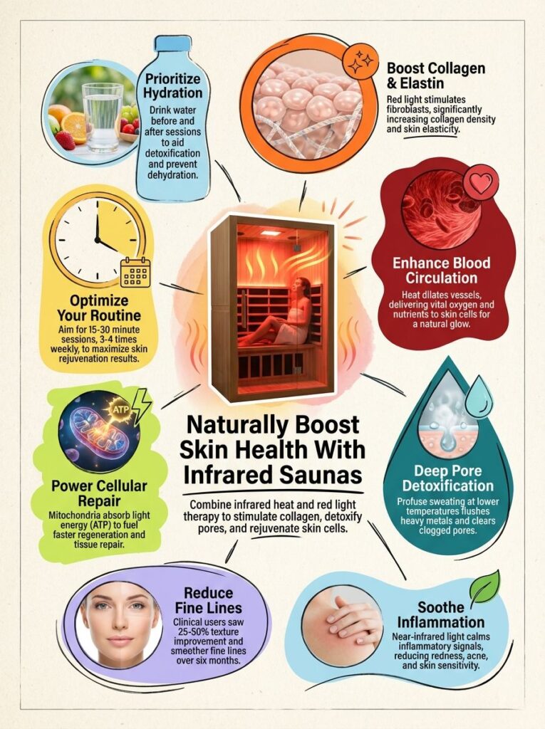 Custom infrared sauna with red light therapy for skin health and cellulite appearance improvement