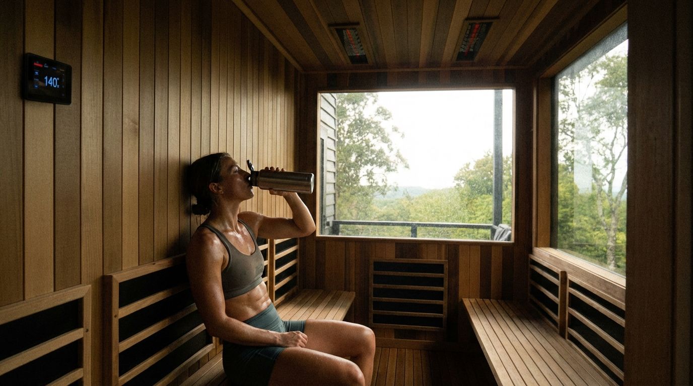 Person hydrating after infrared sauna session