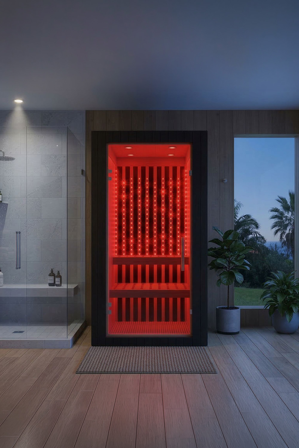 Atlas One interior — red light bench glow